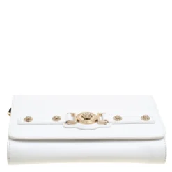 Versace White Leather Chain Clutch Bag For Women -Versace Official Website luxury women versace used handbags p152606 0006