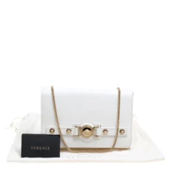 Versace White Leather Chain Clutch Bag For Women -Versace Official Website luxury women versace used handbags p152606 0009