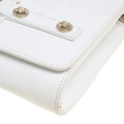 Versace White Leather Chain Clutch Bag For Women -Versace Official Website luxury women versace used handbags p152606 0011