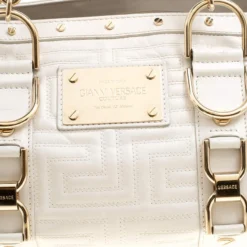 Versace White Quilted Leather Snap Out Of It Tote For Women -Versace Official Website luxury women versace used handbags p155280 0005