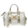 Versace White/Gold Fabric And Leather Snap Out Of It Satchel For Women