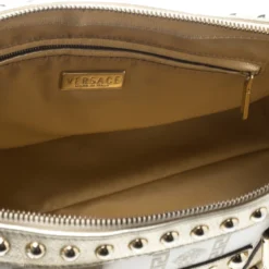 Versace White/Gold Fabric And Leather Snap Out Of It Satchel For Women -Versace Official Website luxury women versace used handbags p156167 0007