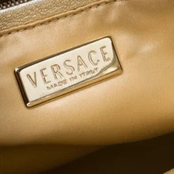 Versace White/Gold Fabric And Leather Snap Out Of It Satchel For Women -Versace Official Website luxury women versace used handbags p156167 0008