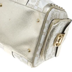 Versace White/Gold Fabric And Leather Snap Out Of It Satchel For Women -Versace Official Website luxury women versace used handbags p156167 0011