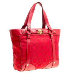 Versace Red Signature Fabric And Leather Tote For Women -Versace Official Website luxury women versace used handbags p157372 0003