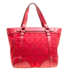 Versace Red Signature Fabric And Leather Tote For Women -Versace Official Website luxury women versace used handbags p157372 0004