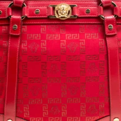 Versace Red Signature Fabric And Leather Tote For Women -Versace Official Website luxury women versace used handbags p157372 0005