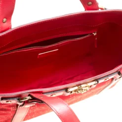 Versace Red Signature Fabric And Leather Tote For Women -Versace Official Website luxury women versace used handbags p157372 0007
