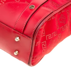 Versace Red Signature Fabric And Leather Tote For Women -Versace Official Website luxury women versace used handbags p157372 0011