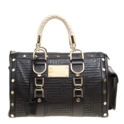 Versace Black Leather Snap Out Of It Satchel For Women