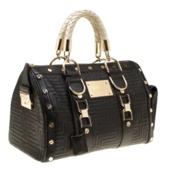Versace Black Leather Snap Out Of It Satchel For Women -Versace Official Website luxury women versace used handbags p158077 0003