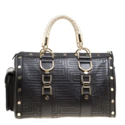Versace Black Leather Snap Out Of It Satchel For Women -Versace Official Website luxury women versace used handbags p158077 0004