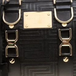 Versace Black Leather Snap Out Of It Satchel For Women -Versace Official Website luxury women versace used handbags p158077 0005