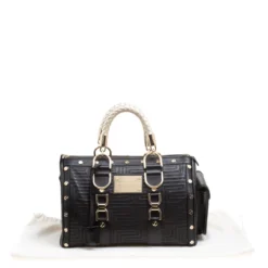 Versace Black Leather Snap Out Of It Satchel For Women -Versace Official Website luxury women versace used handbags p158077 0009