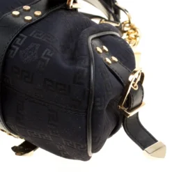 Versace Black Signature Fabric And Leather Madonna Boston Bag For Women -Versace Official Website luxury women versace used handbags p162628 003