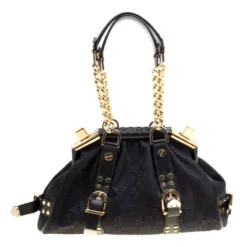 Versace Black Signature Fabric And Leather Madonna Boston Bag For Women -Versace Official Website luxury women versace used handbags p162628 006