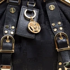 Versace Black Signature Fabric And Leather Madonna Boston Bag For Women -Versace Official Website luxury women versace used handbags p162628 008