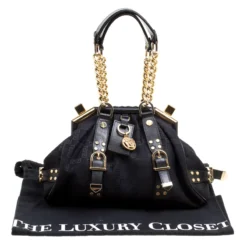 Versace Black Signature Fabric And Leather Madonna Boston Bag For Women -Versace Official Website luxury women versace used handbags p162628 010