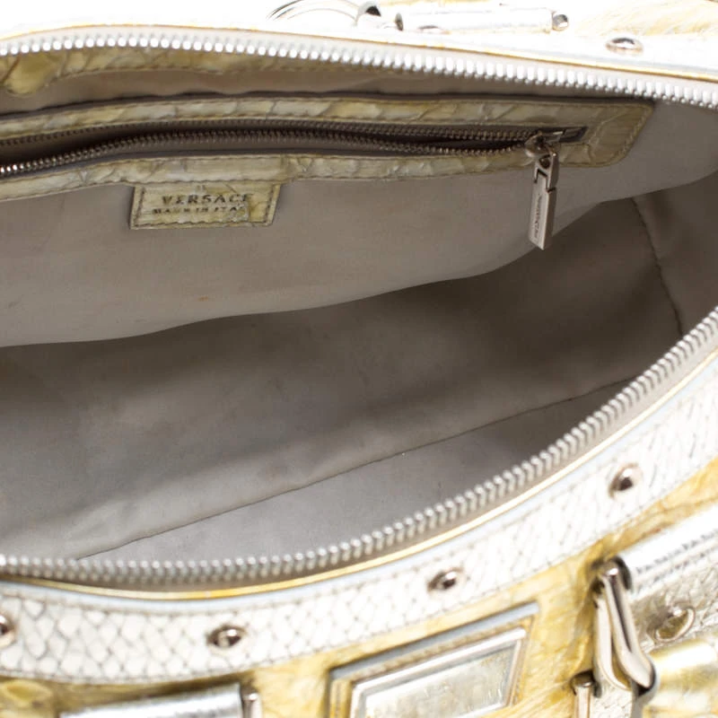 Versace Gold/Silver Ceramic Effect Leather Snap Out Of It Satchel For Women 7 Versace Gold/Silver Ceramic Effect Leather Snap Out Of It Satchel For Women - Image 7