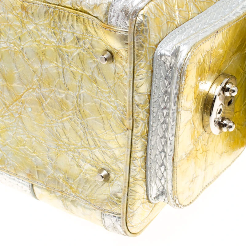 Versace Gold/Silver Ceramic Effect Leather Snap Out Of It Satchel For Women 11 Versace Gold/Silver Ceramic Effect Leather Snap Out Of It Satchel For Women - Image 11
