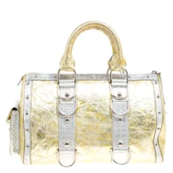 Versace Gold/Silver Ceramic Effect Leather Snap Out Of It Satchel For Women