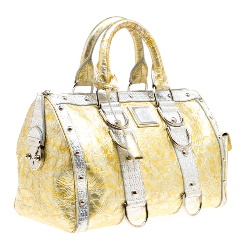 Versace Gold/Silver Ceramic Effect Leather Snap Out Of It Satchel For Women 3 Versace Gold/Silver Ceramic Effect Leather Snap Out Of It Satchel For Women - Image 3