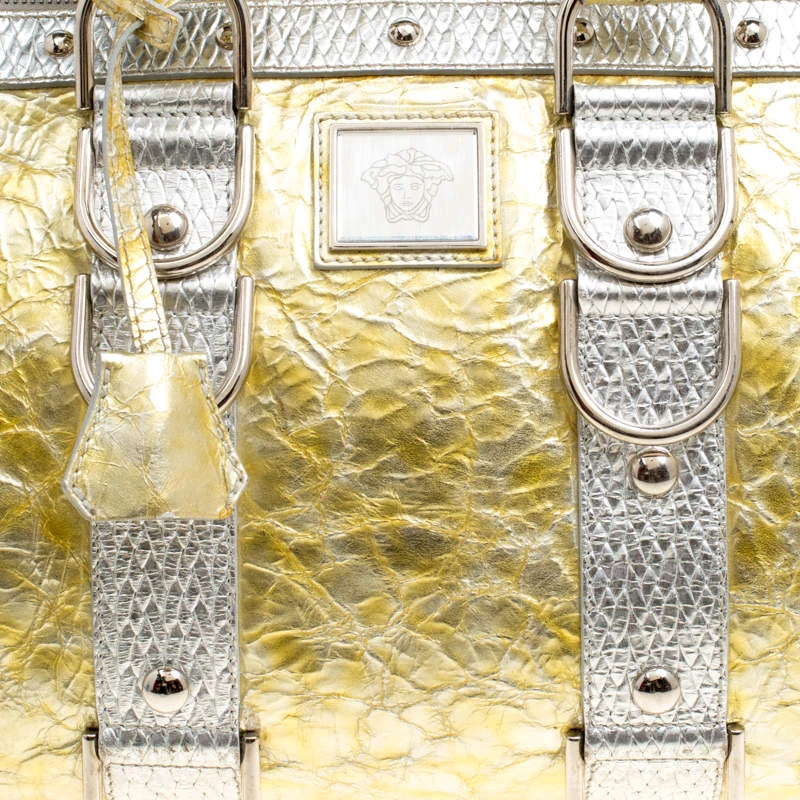 Versace Gold/Silver Ceramic Effect Leather Snap Out Of It Satchel For Women 5 Versace Gold/Silver Ceramic Effect Leather Snap Out Of It Satchel For Women - Image 5