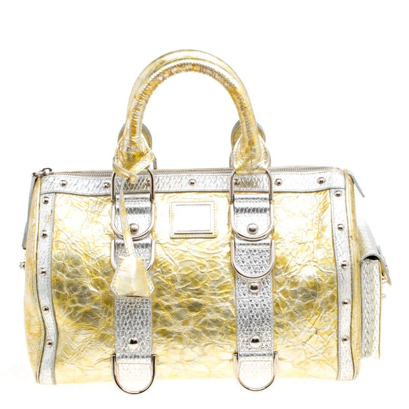 Versace Gold/Silver Ceramic Effect Leather Snap Out Of It Satchel For Women 4 Versace Gold/Silver Ceramic Effect Leather Snap Out Of It Satchel For Women - Image 4