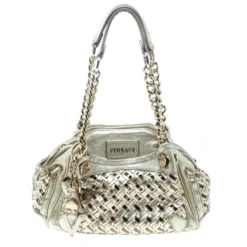 Versace Gold Woven Leather Satchel For Women