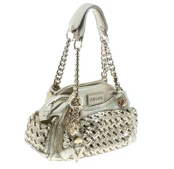 Versace Gold Woven Leather Satchel For Women -Versace Official Website luxury women versace used handbags p170939 004