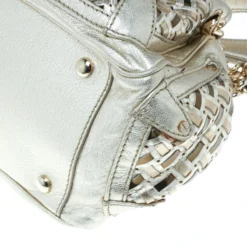 Versace Gold Woven Leather Satchel For Women -Versace Official Website luxury women versace used handbags p170939 007