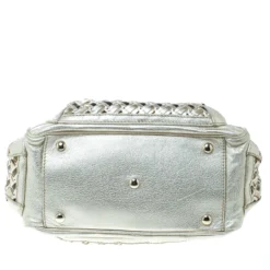 Versace Gold Woven Leather Satchel For Women -Versace Official Website luxury women versace used handbags p170939 009