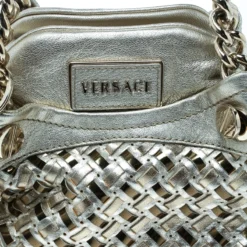 Versace Gold Woven Leather Satchel For Women -Versace Official Website luxury women versace used handbags p170939 010