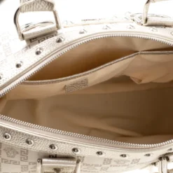 Versace Metallic Beige Signature Fabric And Leather Snap Out Of It Satchel For Women -Versace Official Website luxury women versace used handbags p175595 002