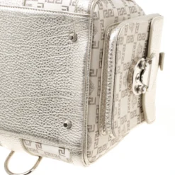 Versace Metallic Beige Signature Fabric And Leather Snap Out Of It Satchel For Women -Versace Official Website luxury women versace used handbags p175595 004