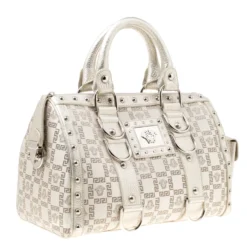 Versace Metallic Beige Signature Fabric And Leather Snap Out Of It Satchel For Women -Versace Official Website luxury women versace used handbags p175595 008