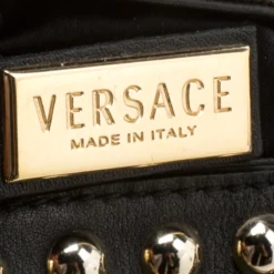 Versace Black Signature Fabric Studded Snap Out Of It Satchel For Women -Versace Official Website luxury women versace used handbags p178262 001
