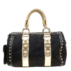 Versace Black Signature Fabric Studded Snap Out Of It Satchel For Women -Versace Official Website luxury women versace used handbags p178262 006