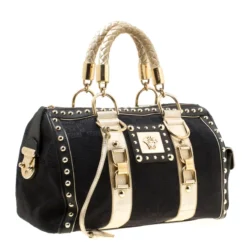 Versace Black Signature Fabric Studded Snap Out Of It Satchel For Women -Versace Official Website luxury women versace used handbags p178262 007