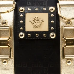 Versace Black Signature Fabric Studded Snap Out Of It Satchel For Women -Versace Official Website luxury women versace used handbags p178262 008