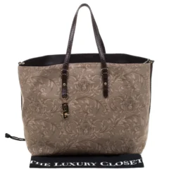 Versace Beige/Brown Barocco Heritage Coated Canvas And Snakeskin Trim Shopper Tote For Women -Versace Official Website luxury women versace used handbags p178575 003