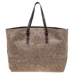 Versace Beige/Brown Barocco Heritage Coated Canvas And Snakeskin Trim Shopper Tote For Women -Versace Official Website luxury women versace used handbags p178575 004