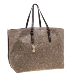 Versace Beige/Brown Barocco Heritage Coated Canvas And Snakeskin Trim Shopper Tote For Women -Versace Official Website luxury women versace used handbags p178575 005