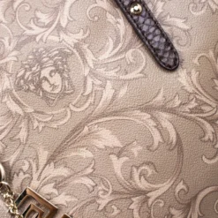 Versace Beige/Brown Barocco Heritage Coated Canvas And Snakeskin Trim Shopper Tote For Women -Versace Official Website luxury women versace used handbags p178575 007