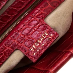 Versace Red Croc Embossed Leather Top Handle Bag For Women 18 Versace Red Croc Embossed Leather Top Handle Bag For Women -Versace Official Website luxury women versace used handbags p178948 001