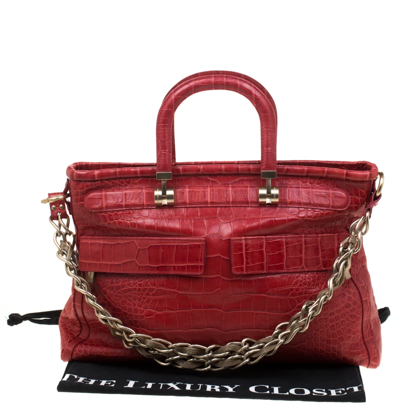 Versace Red Croc Embossed Leather Top Handle Bag For Women 9 Versace Red Croc Embossed Leather Top Handle Bag For Women - Image 9