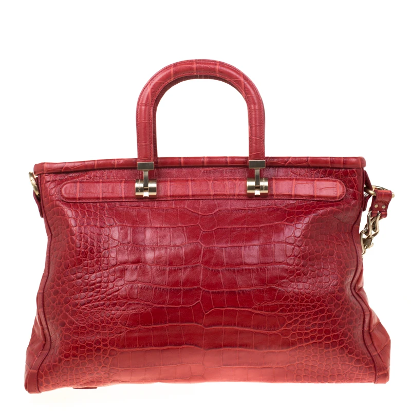 Versace Red Croc Embossed Leather Top Handle Bag For Women 4 Versace Red Croc Embossed Leather Top Handle Bag For Women - Image 4