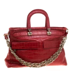 Versace Red Croc Embossed Leather Top Handle Bag For Women 13 Versace Red Croc Embossed Leather Top Handle Bag For Women -Versace Official Website luxury women versace used handbags p178948 005