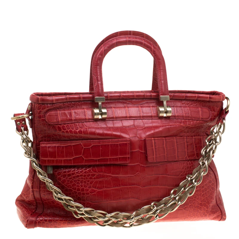 Versace Red Croc Embossed Leather Top Handle Bag For Women 3 Versace Red Croc Embossed Leather Top Handle Bag For Women - Image 3