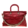 Versace Red Croc Embossed Leather Top Handle Bag For Women